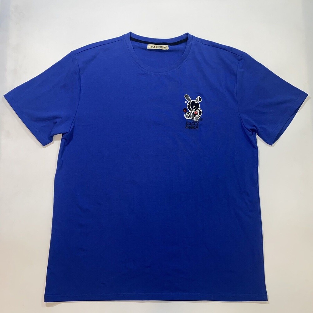 BKYS T-Shirt Mens 2XL Blue Lucky Charm Embroidered Patch Graphic Short Sleeve